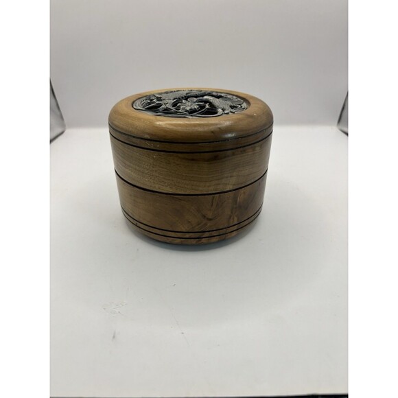 Vintage Myrtle Wood Trinket Box/Potpourri With Pewter Hummingbird Lid - Picture 3 of 6